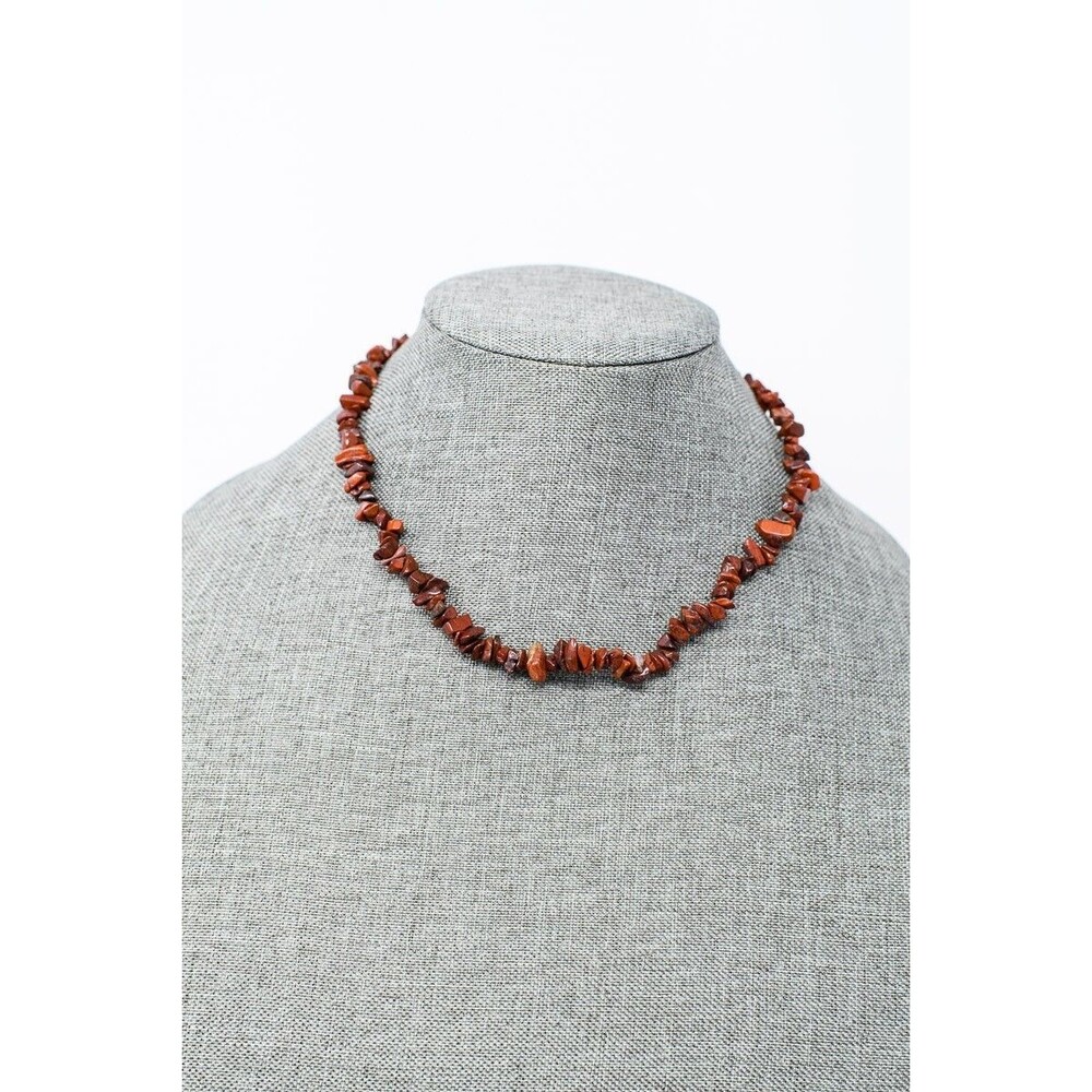 Vintage Red Jasper Chip Bead Necklace Gemstone Rock‎ Strand lobster clasp 18"